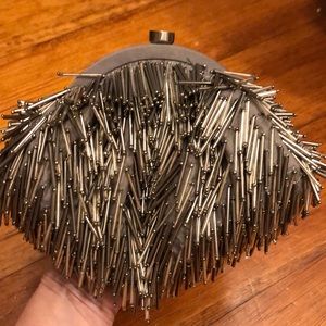 Moyna silver beaded clutch evening bag